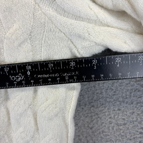 Cable Knit Sweater Womens Small Ivory Wool Blend Fisherman Cabin Outdoor Hoodie - Picture 7 of 10